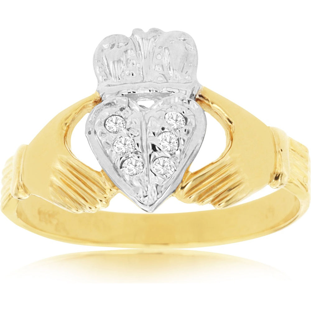14K Yellow Gold Heart Motif Ring with Prong-Set Round Diamond - 0.05 Carat Diamond Weight - Royal Jewelry