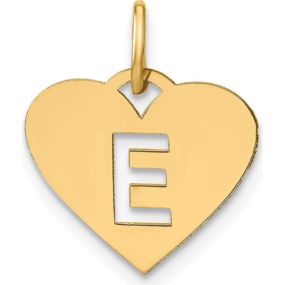 14K Yellow Gold Heart Pendant Charm with Laser-Cut Letter E - Personalized Gift by Oro Pregiato
