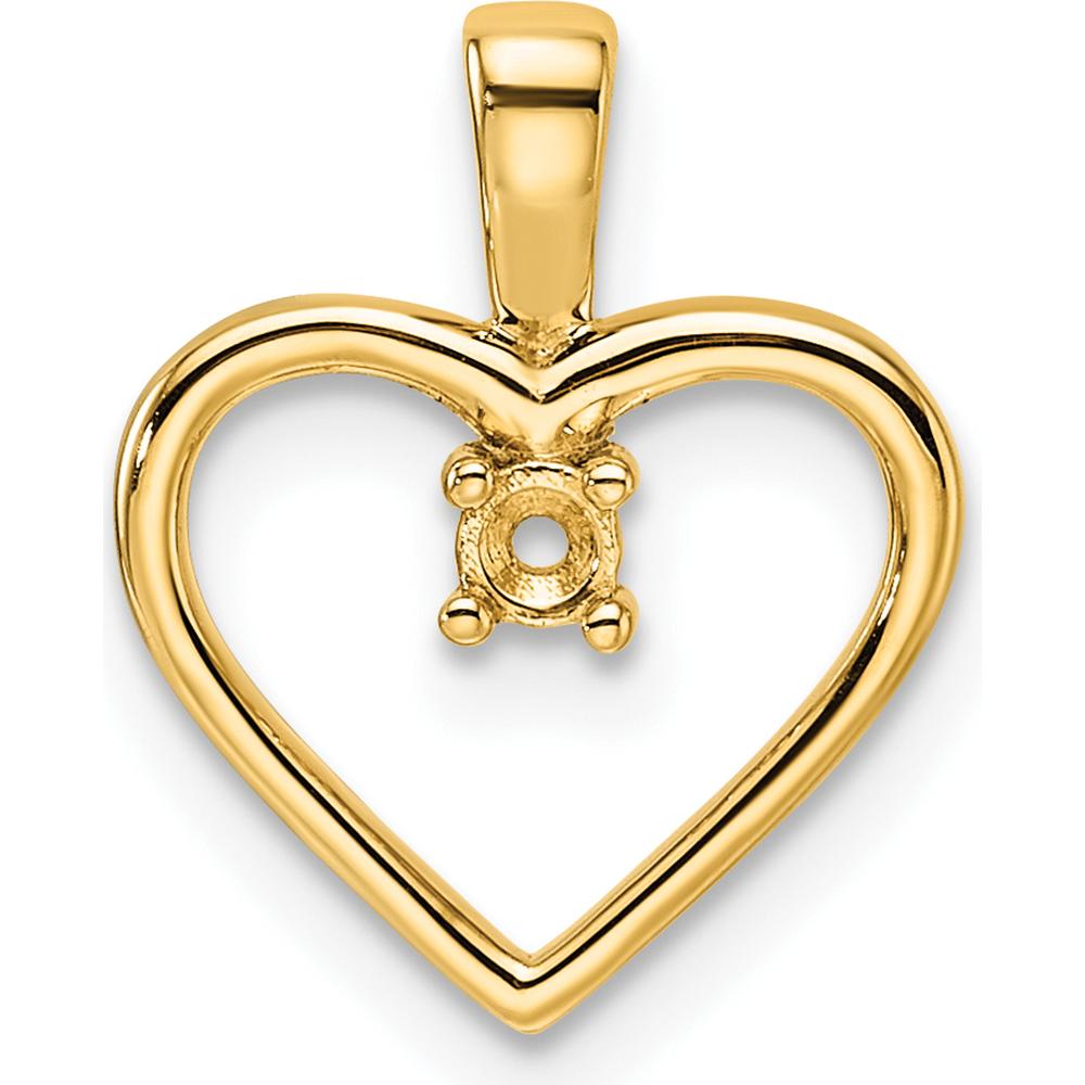 14K Yellow Gold Heart Pendant Mounting for 1-2.3mm Stone - Polished Finish by Oro Pregiato