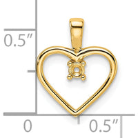 14K Yellow Gold Heart Pendant Mounting for 1-2.3mm Stone - Polished Finish by Oro Pregiato