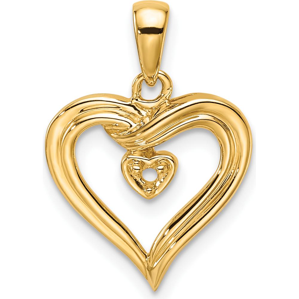 14K Yellow Gold Heart Pendant Mounting for 1.6mm Round Stone by Monteluci Fine Jewelry