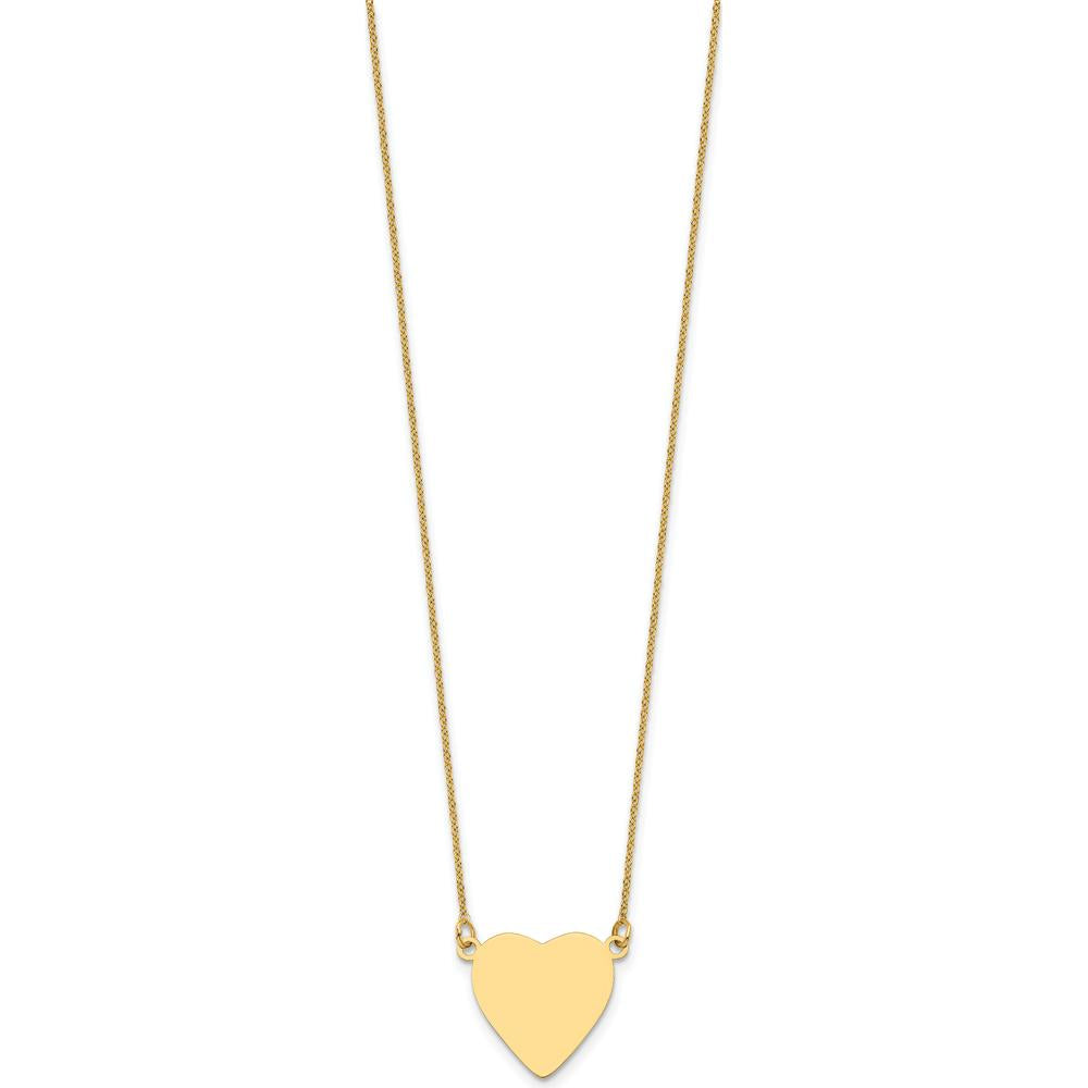 14K Yellow Gold Heart Pendant Necklace with Engravable Disc - Personalized Jewelry Piece by Oro Pregiato