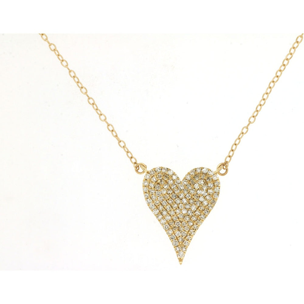 14K Yellow Gold Heart Pendant Necklace with Pavé Set Round Brilliant Cut Diamonds - 0.35 Carat Total Diamond Weight - Royal Jewelry