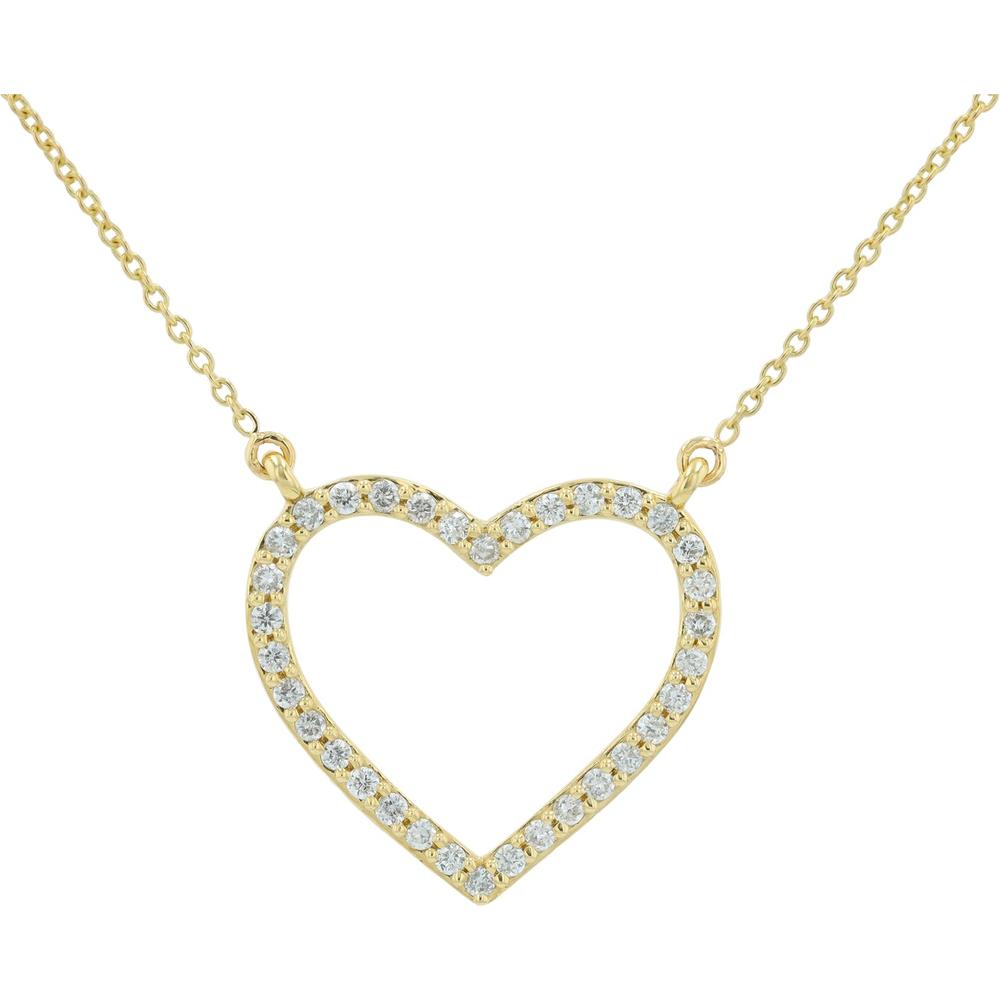 14K Yellow Gold Heart Pendant Necklace with Pavé-Set Round Diamonds - 0.36 Carats Total Diamond Weight