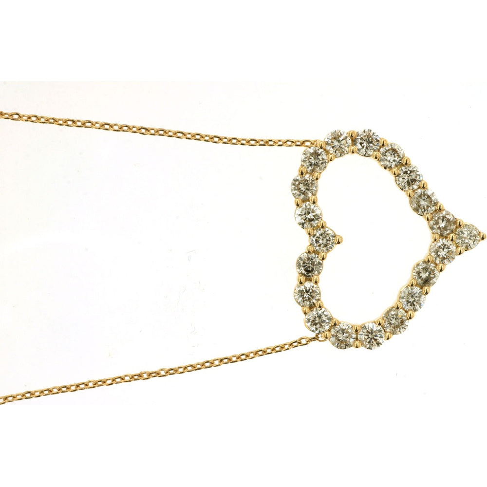 14K Yellow Gold Heart Pendant Necklace with Prong-Set Round Brilliant Diamonds - 1.00 Carat Total Diamond Weight - Royal Jewelry