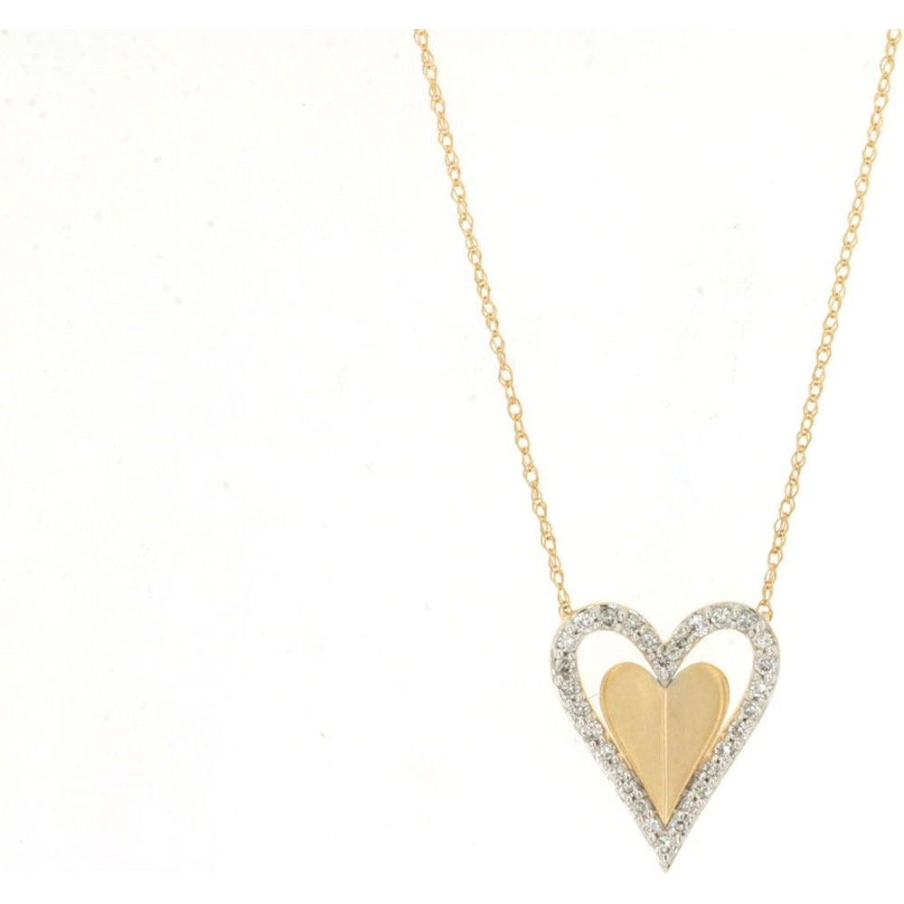 14K Yellow Gold Heart Pendant Necklace with Prong-Set Round Diamonds - 0.20 Carat Total Diamond Weight - Royal Jewelry