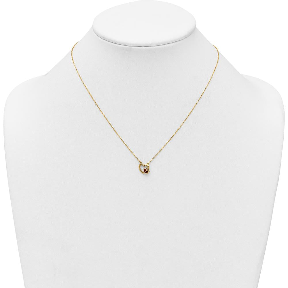 14K Yellow Gold Heart Pendant Necklace with Red and Black Enameled Ladybug - 17" Chain by 0