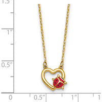 14K Yellow Gold Heart Pendant Necklace with Red and Black Enameled Ladybug - 17" Chain by 0