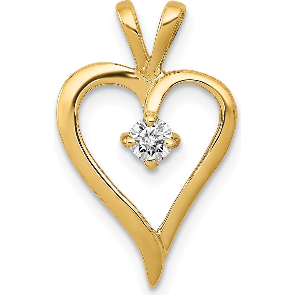 14K Yellow Gold Heart Pendant with 0.103 Carat Round Diamond - Prong Set by Monteluci Fine Jewelry