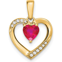 14K Yellow Gold Heart Pendant with 0.5 Carat Ruby and Round Diamonds by Lumare Gioia