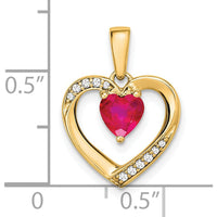 14K Yellow Gold Heart Pendant with 0.5 Carat Ruby and Round Diamonds by Lumare Gioia