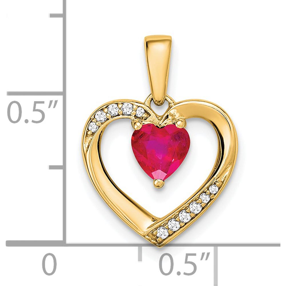 14K Yellow Gold Heart Pendant with 0.5 Carat Ruby and Round Diamonds by Lumare Gioia