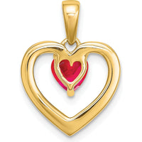 14K Yellow Gold Heart Pendant with 0.5 Carat Ruby and Round Diamonds by Lumare Gioia