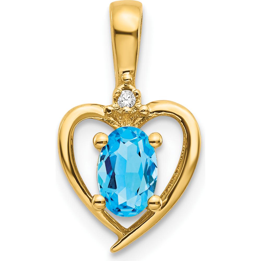 14K Yellow Gold Heart Pendant with 0.56 Carat Swiss Blue Topaz and Round Diamond Accent - 0.56 Carat Total Gemstone Weight by Oro Pregiato