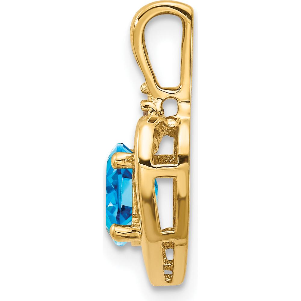 14K Yellow Gold Heart Pendant with 0.56 Carat Swiss Blue Topaz and Round Diamond Accent - 0.56 Carat Total Gemstone Weight by Oro Pregiato