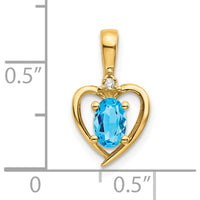 14K Yellow Gold Heart Pendant with 0.56 Carat Swiss Blue Topaz and Round Diamond Accent - 0.56 Carat Total Gemstone Weight by Oro Pregiato