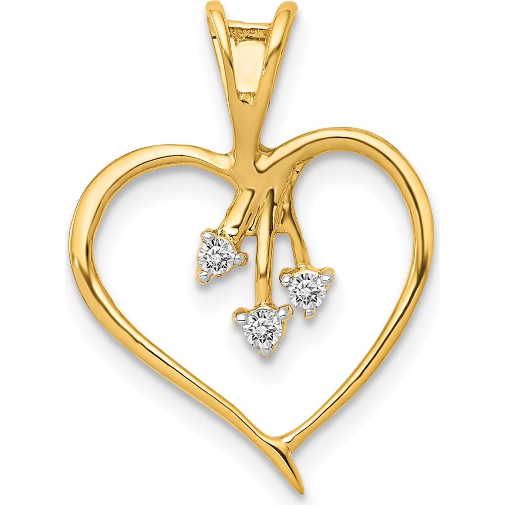 14K Yellow Gold Heart Pendant with 3 Round Diamonds - 0.05 Carat Total Diamond Weight by Monteluci Fine Jewelry