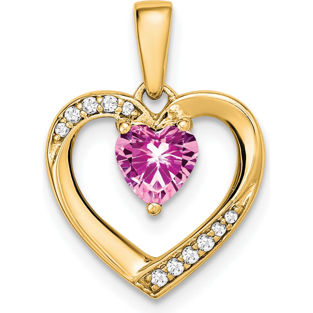 14K Yellow Gold Heart Pendant with 5mm Pink Sapphire and Round Diamonds - 0.5 Carat Total Sapphire Weight by Lumare Gioia