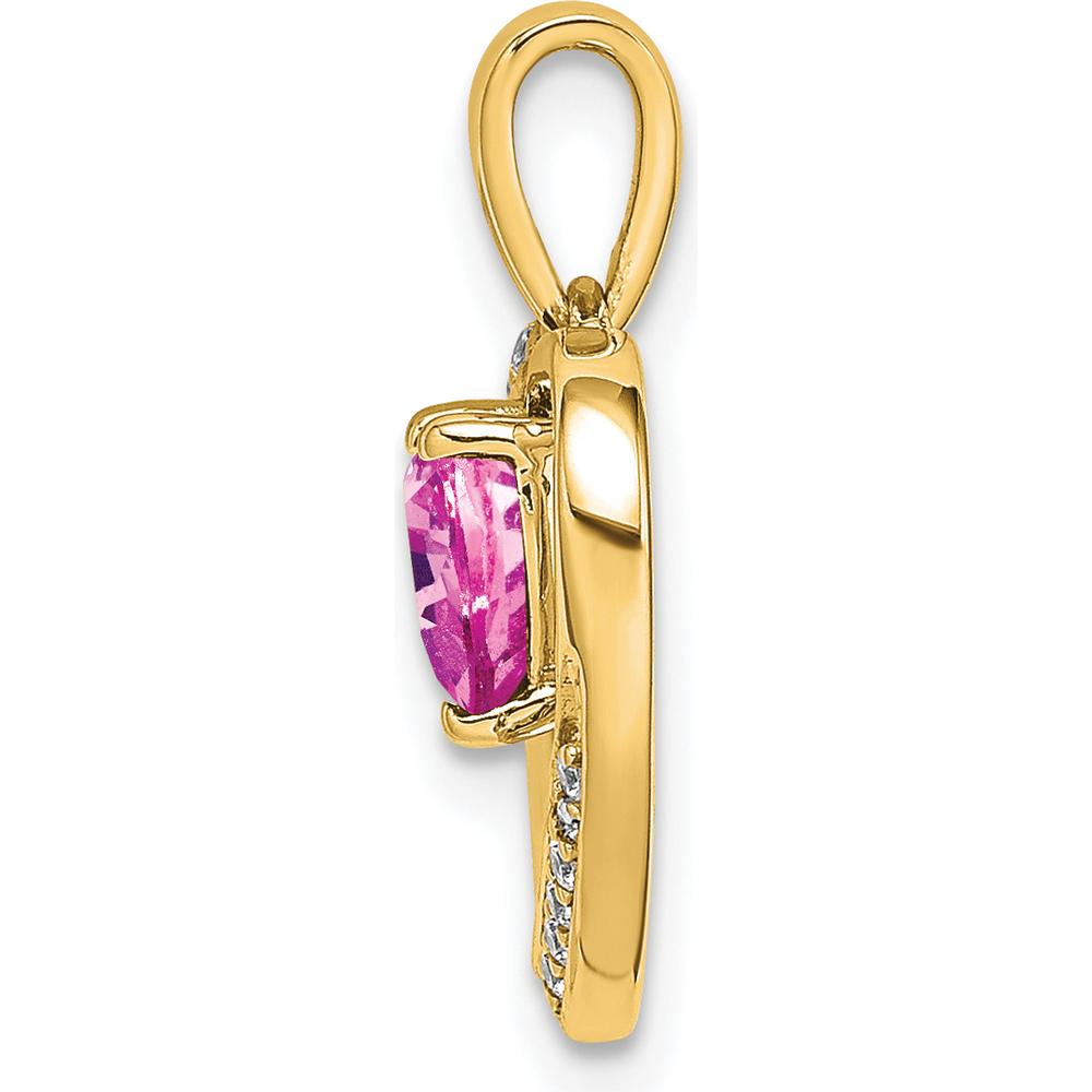 14K Yellow Gold Heart Pendant with 5mm Pink Sapphire and Round Diamonds - 0.5 Carat Total Sapphire Weight by Lumare Gioia
