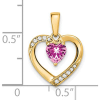 14K Yellow Gold Heart Pendant with 5mm Pink Sapphire and Round Diamonds - 0.5 Carat Total Sapphire Weight by Lumare Gioia
