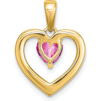14K Yellow Gold Heart Pendant with 5mm Pink Sapphire and Round Diamonds - 0.5 Carat Total Sapphire Weight by Lumare Gioia