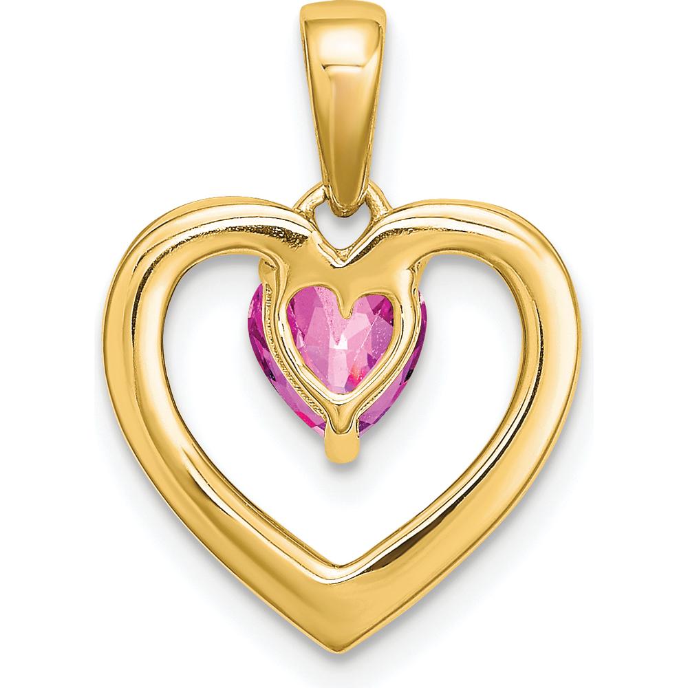 14K Yellow Gold Heart Pendant with 5mm Pink Sapphire and Round Diamonds - 0.5 Carat Total Sapphire Weight by Lumare Gioia