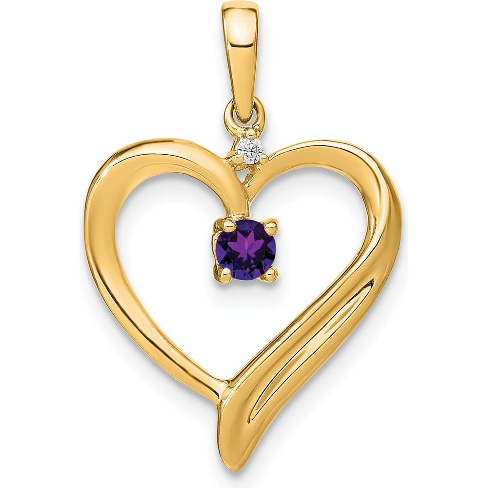 14K Yellow Gold Heart Pendant with Amethyst and Diamond - 0.11 Carat Total Gemstone Weight by Lumare Gioia