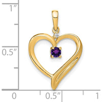 14K Yellow Gold Heart Pendant with Amethyst and Diamond - 0.11 Carat Total Gemstone Weight by Lumare Gioia