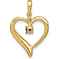 14K Yellow Gold Heart Pendant with Amethyst and Diamond - 0.11 Carat Total Gemstone Weight by Lumare Gioia