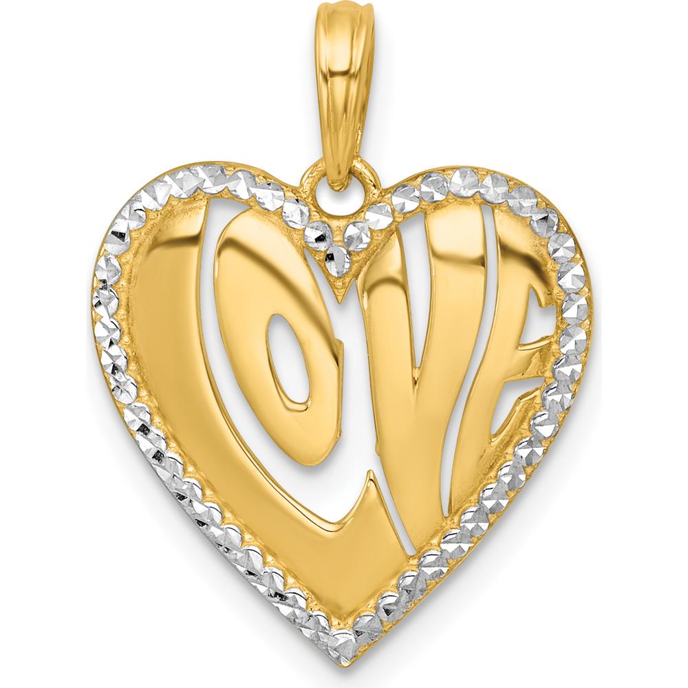 14K Yellow Gold Heart Pendant with Cut-Out LOVE Design and White Rhodium Accents by Oro Pregiato