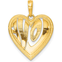 14K Yellow Gold Heart Pendant with Cut-Out LOVE Design and White Rhodium Accents by Oro Pregiato