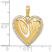 14K Yellow Gold Heart Pendant with Cut-Out LOVE Design and White Rhodium Accents by Oro Pregiato
