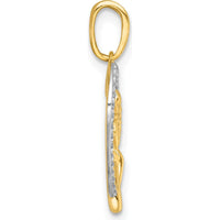 14K Yellow Gold Heart Pendant with Diamond-Cut Flower and Rhodium Accents - 22mm Length by Oro Pregiato