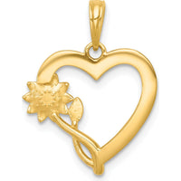 14K Yellow Gold Heart Pendant with Diamond-Cut Flower and Rhodium Accents - 22mm Length by Oro Pregiato