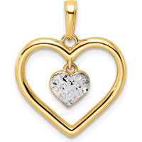 14K Yellow Gold Heart Pendant with Diamond-Cut Heart Dangle and Rhodium Accents by Oro Pregiato