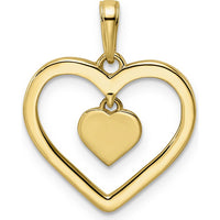 14K Yellow Gold Heart Pendant with Diamond-Cut Heart Dangle and Rhodium Accents by Oro Pregiato