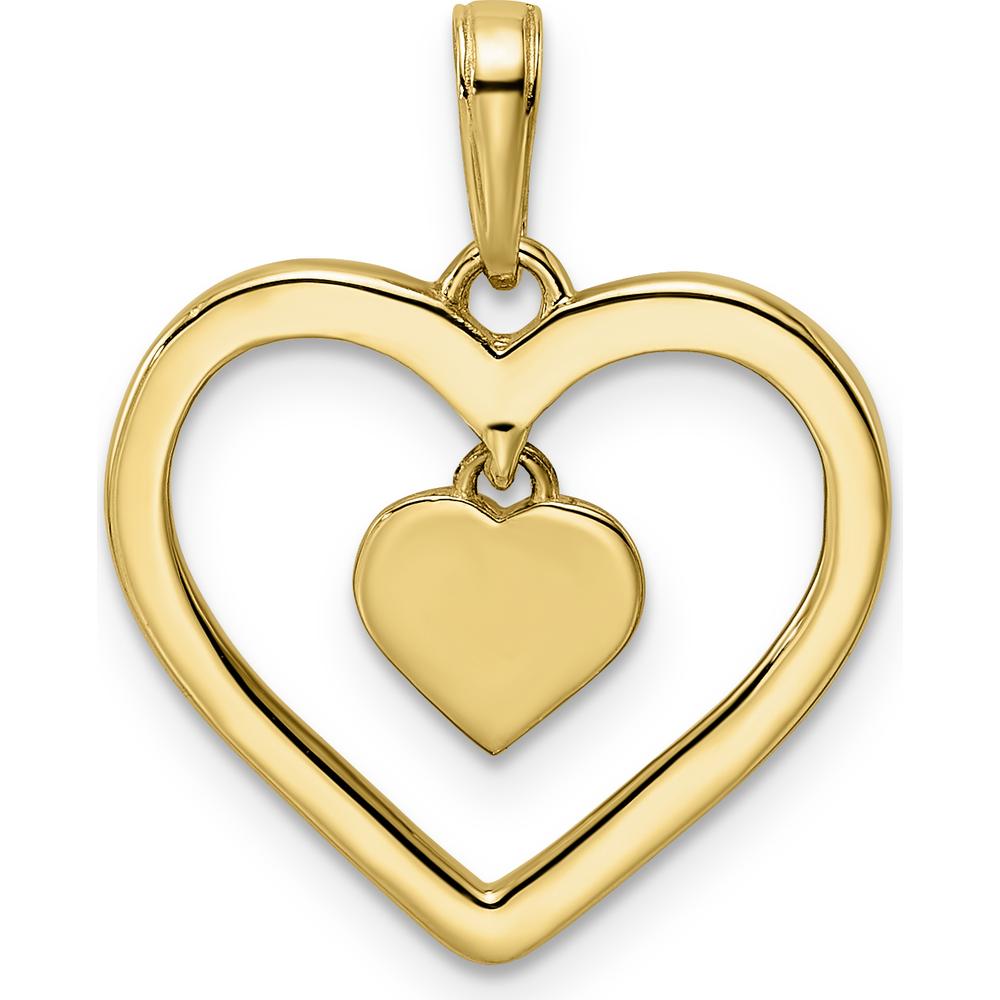 14K Yellow Gold Heart Pendant with Diamond-Cut Heart Dangle and Rhodium Accents by Oro Pregiato