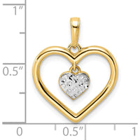 14K Yellow Gold Heart Pendant with Diamond-Cut Heart Dangle and Rhodium Accents by Oro Pregiato