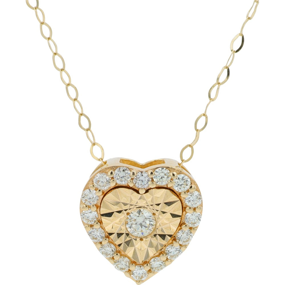 14K Yellow Gold Heart Pendant with Halo-Set Round Diamonds - 0.21 Carat Total Diamond Weight