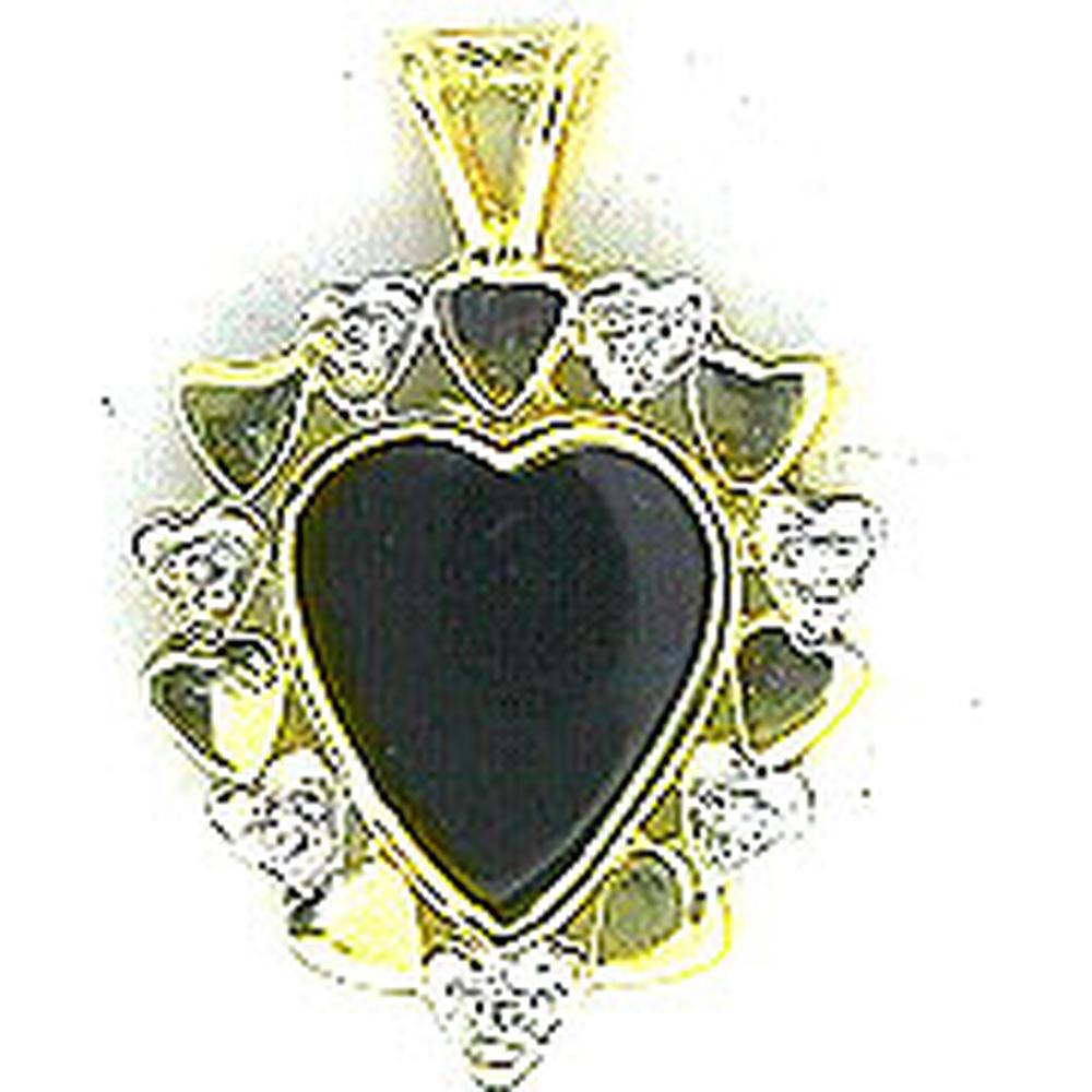 14K Yellow Gold Heart Pendant with Heart-Shaped Black Onyx Center and Round Diamond Accents - 0.09 Carat Total Diamond Weight - Royal Jewelry