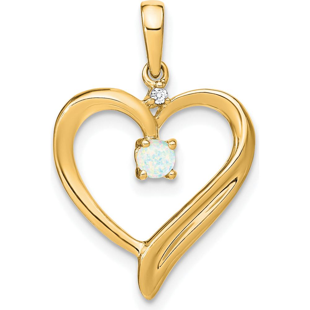 14K Yellow Gold Heart Pendant with Lab Created Opal and Diamond Accent - 0.065 Carat Opal, 0.01 Carat Diamond by Lumare Gioia