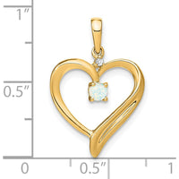 14K Yellow Gold Heart Pendant with Lab Created Opal and Diamond Accent - 0.065 Carat Opal, 0.01 Carat Diamond by Lumare Gioia