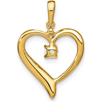 14K Yellow Gold Heart Pendant with Lab Created Opal and Diamond Accent - 0.065 Carat Opal, 0.01 Carat Diamond by Lumare Gioia