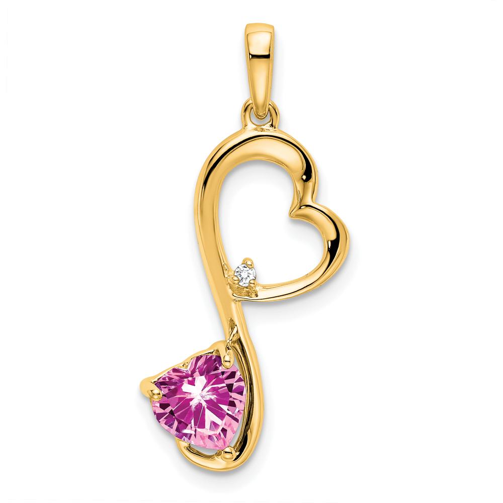 14K Yellow Gold Heart Pendant with Lab-Created Pink Sapphire - 0.628 Carat by Lumare Gioia