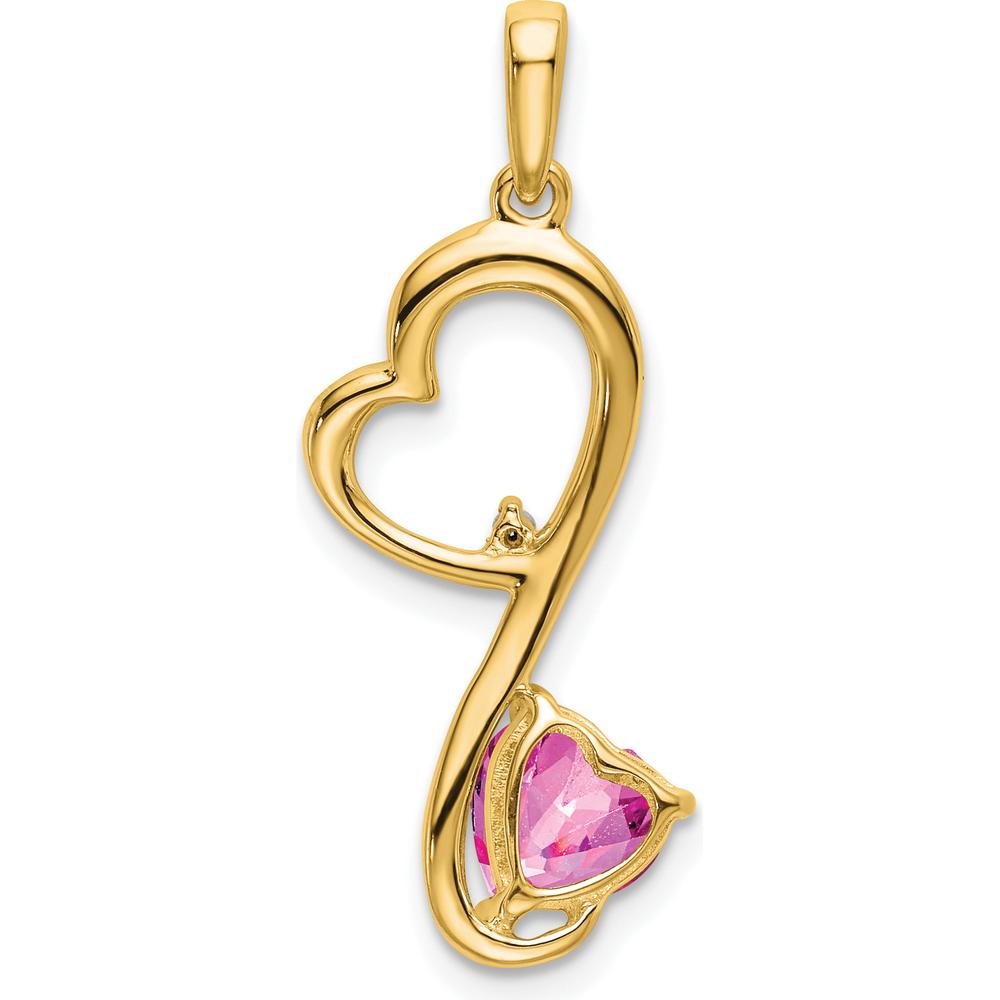 14K Yellow Gold Heart Pendant with Lab-Created Pink Sapphire - 0.628 Carat by Lumare Gioia