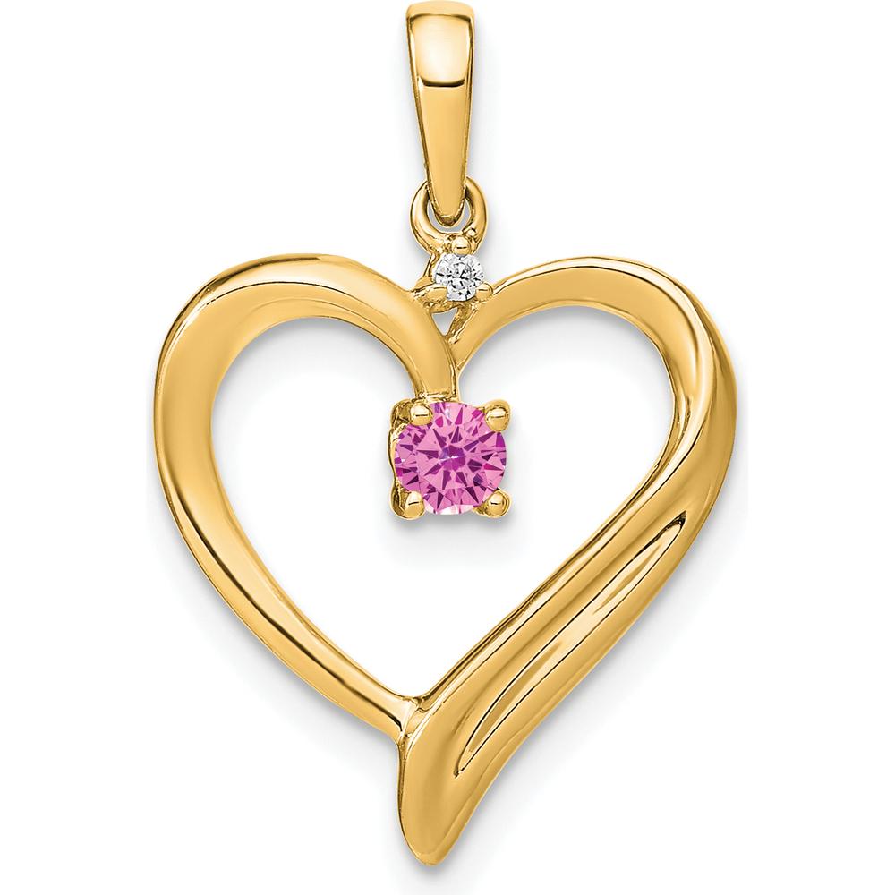 14K Yellow Gold Heart Pendant with Lab-Created Pink Sapphire and Round Diamond - 0.15 Carat Total Gem Weight by Lumare Gioia