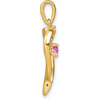 14K Yellow Gold Heart Pendant with Lab-Created Pink Sapphire and Round Diamond - 0.15 Carat Total Gem Weight by Lumare Gioia