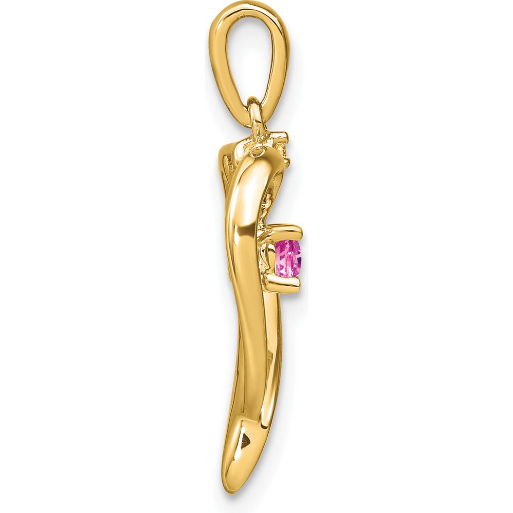 14K Yellow Gold Heart Pendant with Lab-Created Pink Sapphire and Round Diamond - 0.15 Carat Total Gem Weight by Lumare Gioia