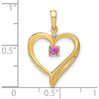 14K Yellow Gold Heart Pendant with Lab-Created Pink Sapphire and Round Diamond - 0.15 Carat Total Gem Weight by Lumare Gioia