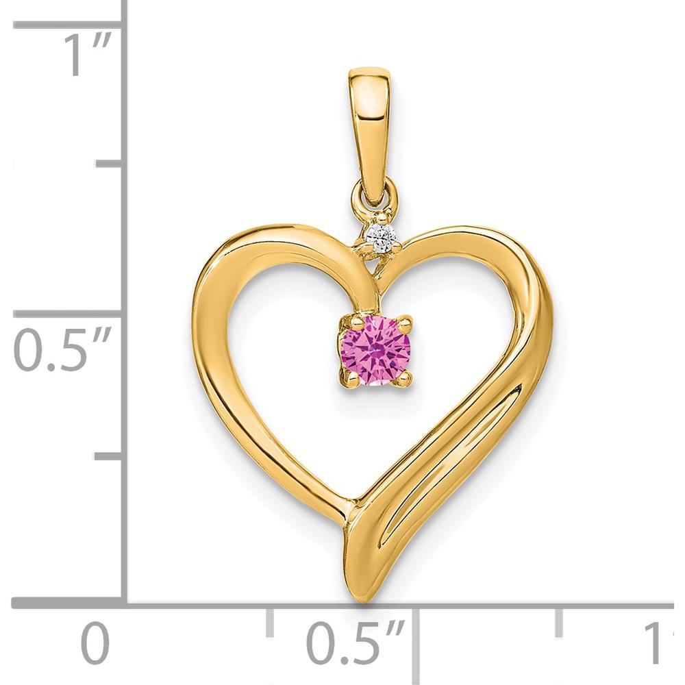 14K Yellow Gold Heart Pendant with Lab-Created Pink Sapphire and Round Diamond - 0.15 Carat Total Gem Weight by Lumare Gioia
